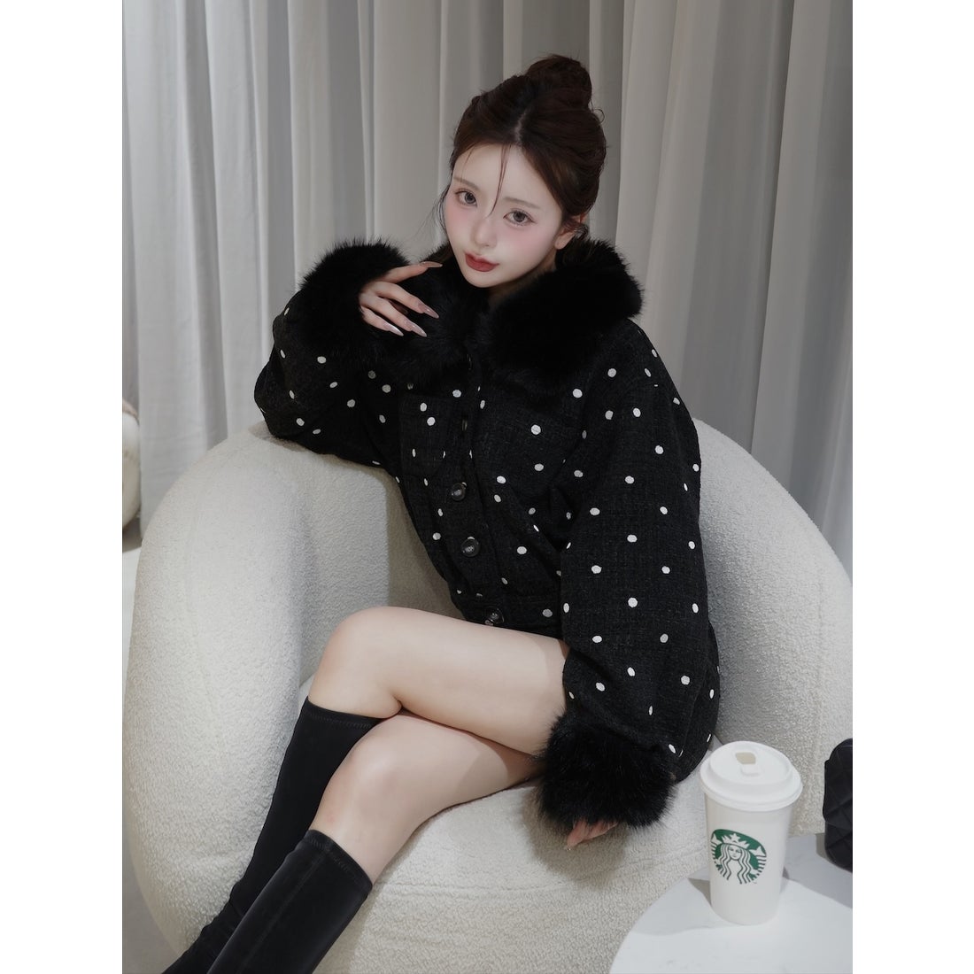 ダーリッチ Darich ドットツイードジャケットコート （ブラック