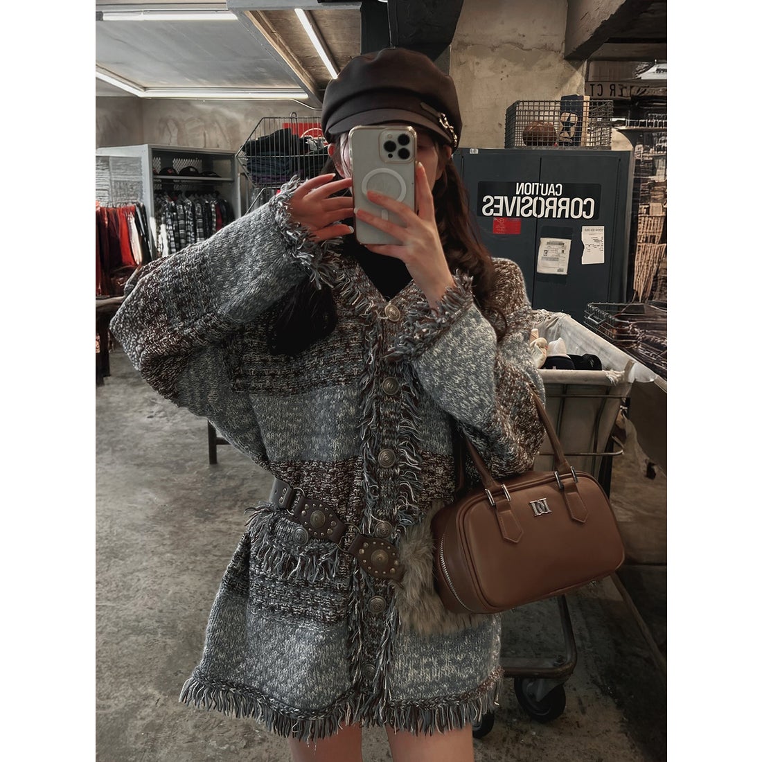 ダーリッチ Darich ツイードボーダーニットカーディガン （ピンク