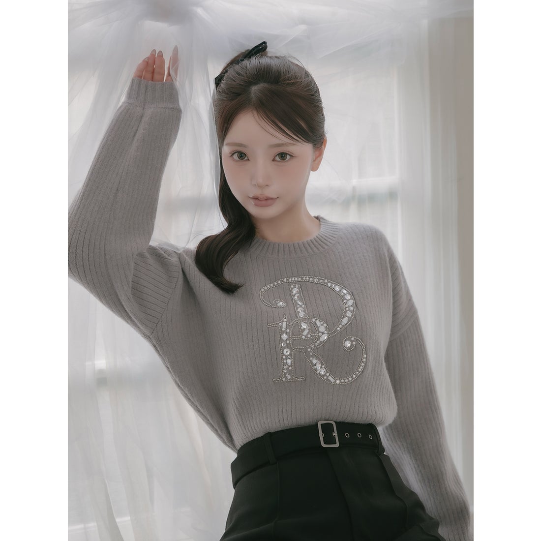 ダーリッチ Darich DRビジューボリュームリブニットトップス