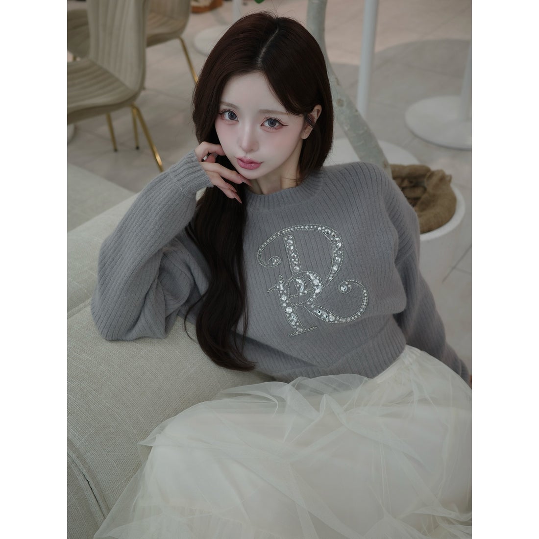 ダーリッチ Darich DRビジューボリュームリブニットトップス