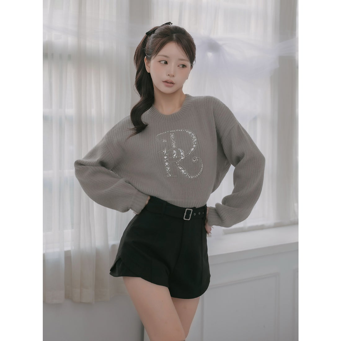 ダーリッチ Darich DRビジューボリュームリブニットトップス