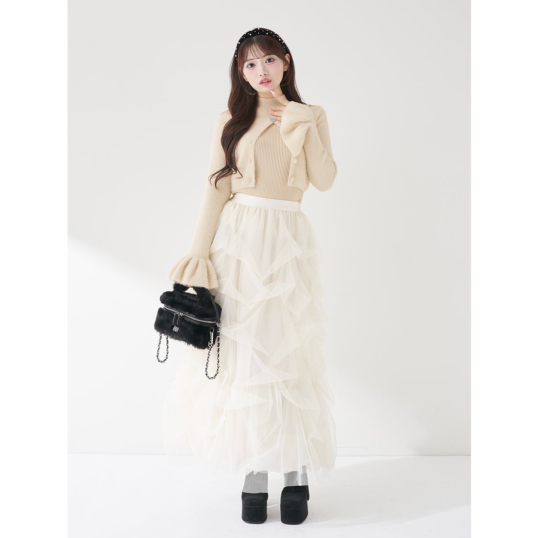 ダーリッチ Darich アンサンブルシャギーニットトップス （ブラック