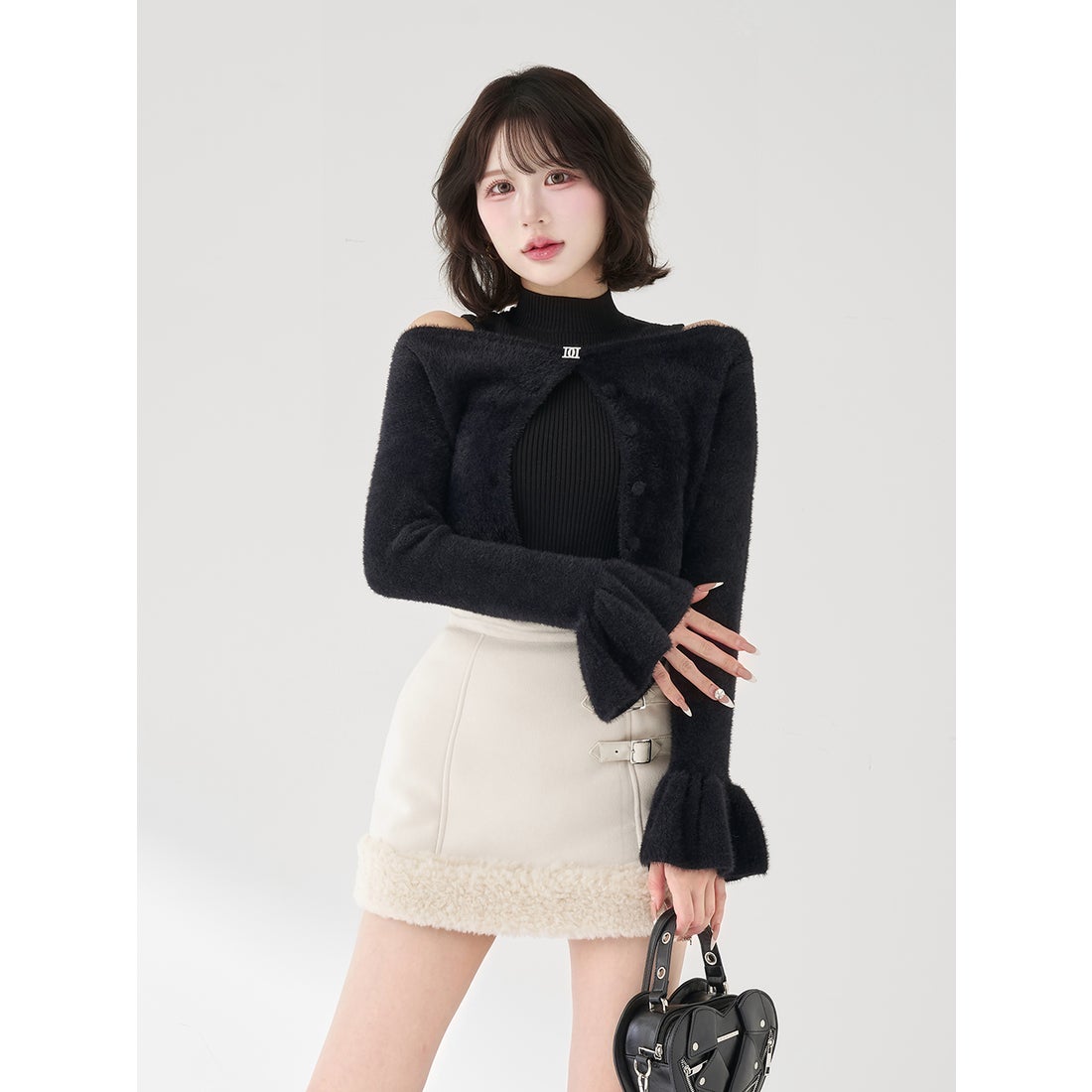 ダーリッチ Darich アンサンブルシャギーニットトップス （ブラック