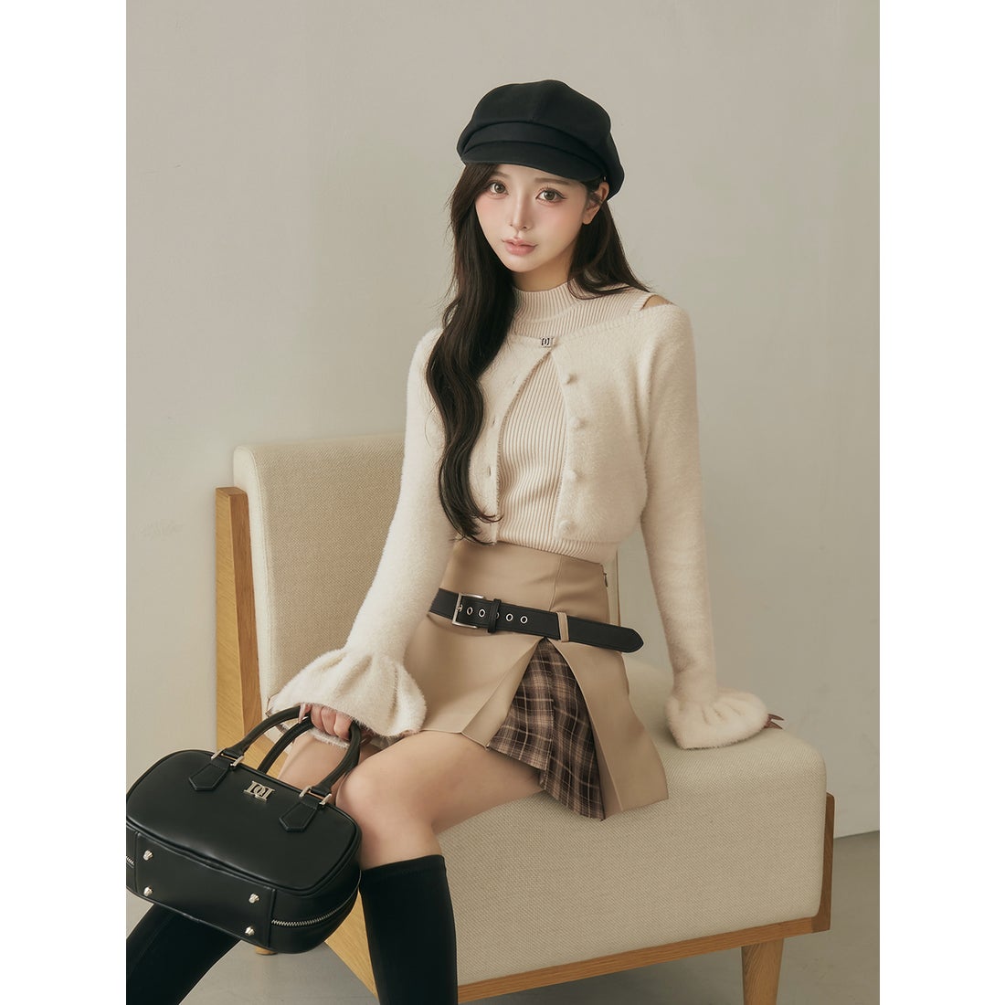 ダーリッチ Darich アンサンブルシャギーニットトップス （ブラック