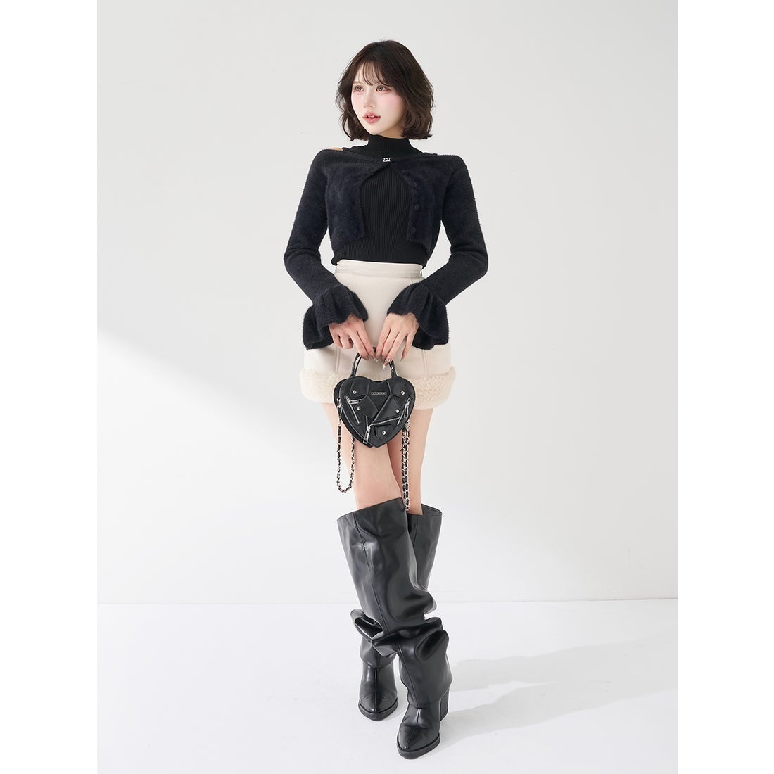 ダーリッチ Darich アンサンブルシャギーニットトップス （ブラック