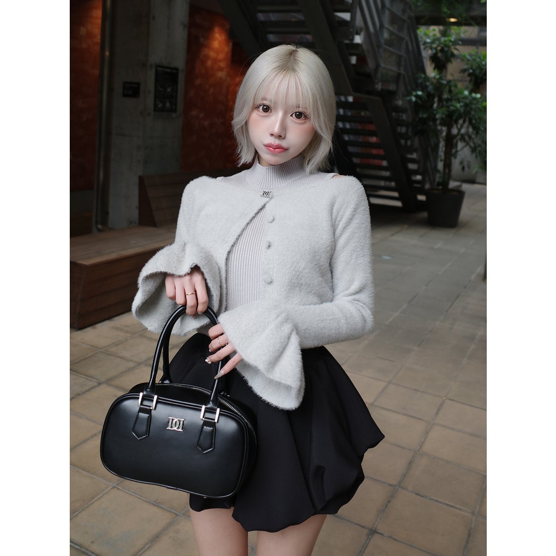 ダーリッチ Darich アンサンブルシャギーニットトップス （グレー