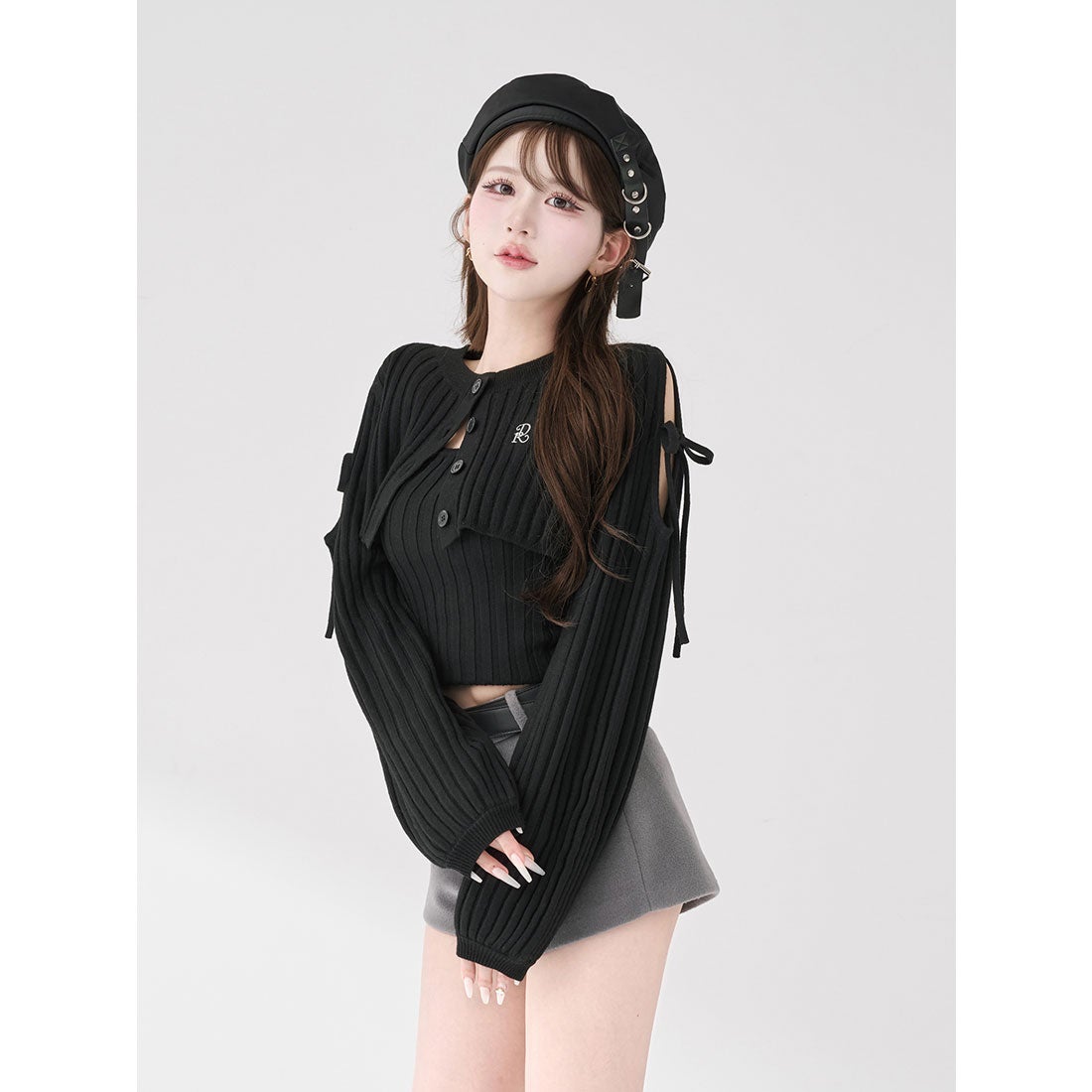 ダーリッチ Darich ショルダーオープンアンサンブルニットトップス