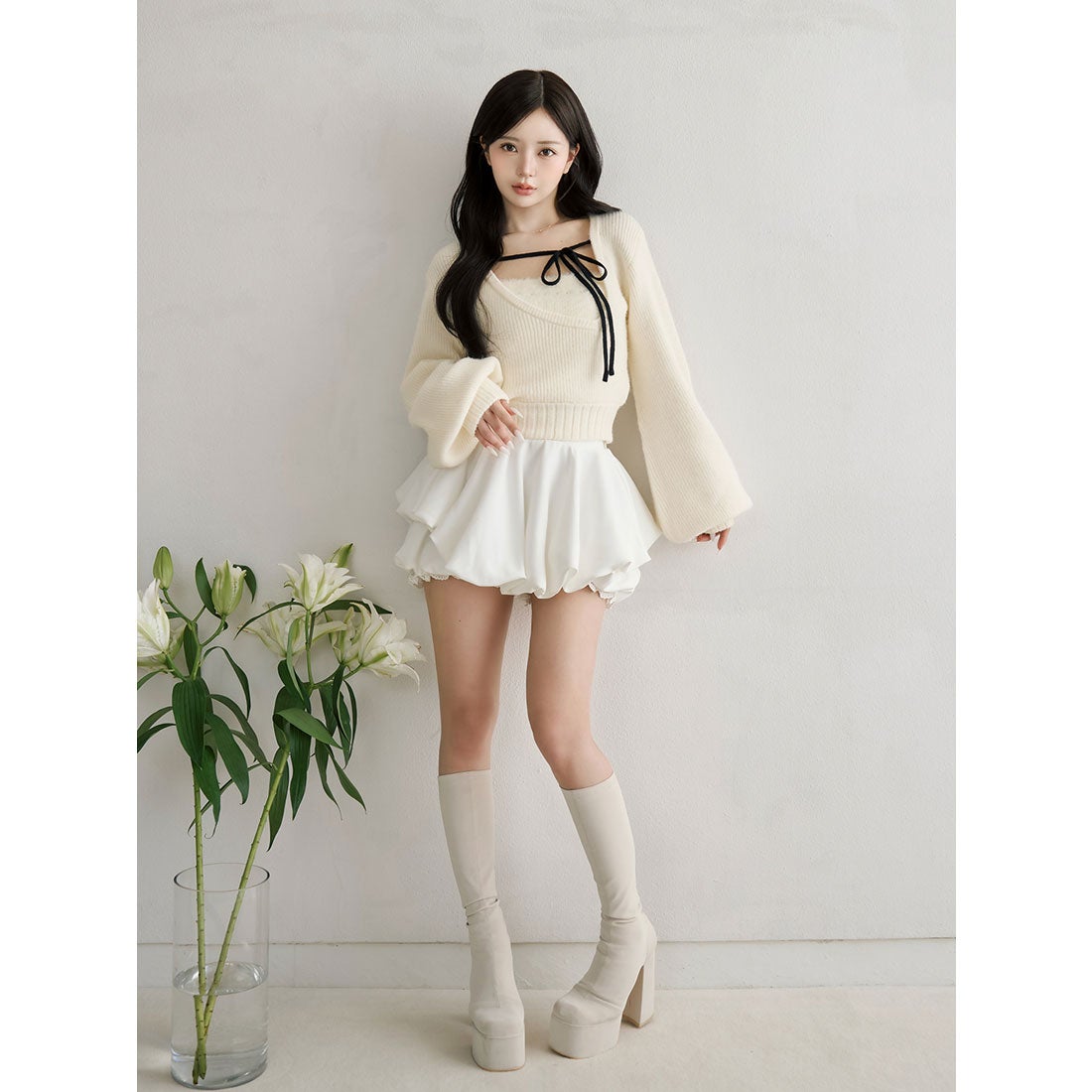 ダーリッチ Darich アシメレイヤードニットトップス （アイボリー