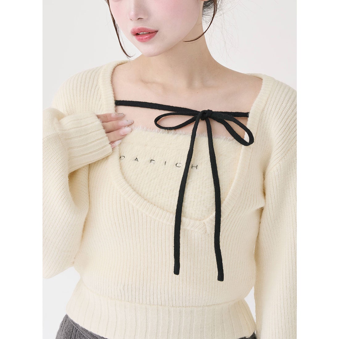 ダーリッチ Darich アシメレイヤードニットトップス （グレー