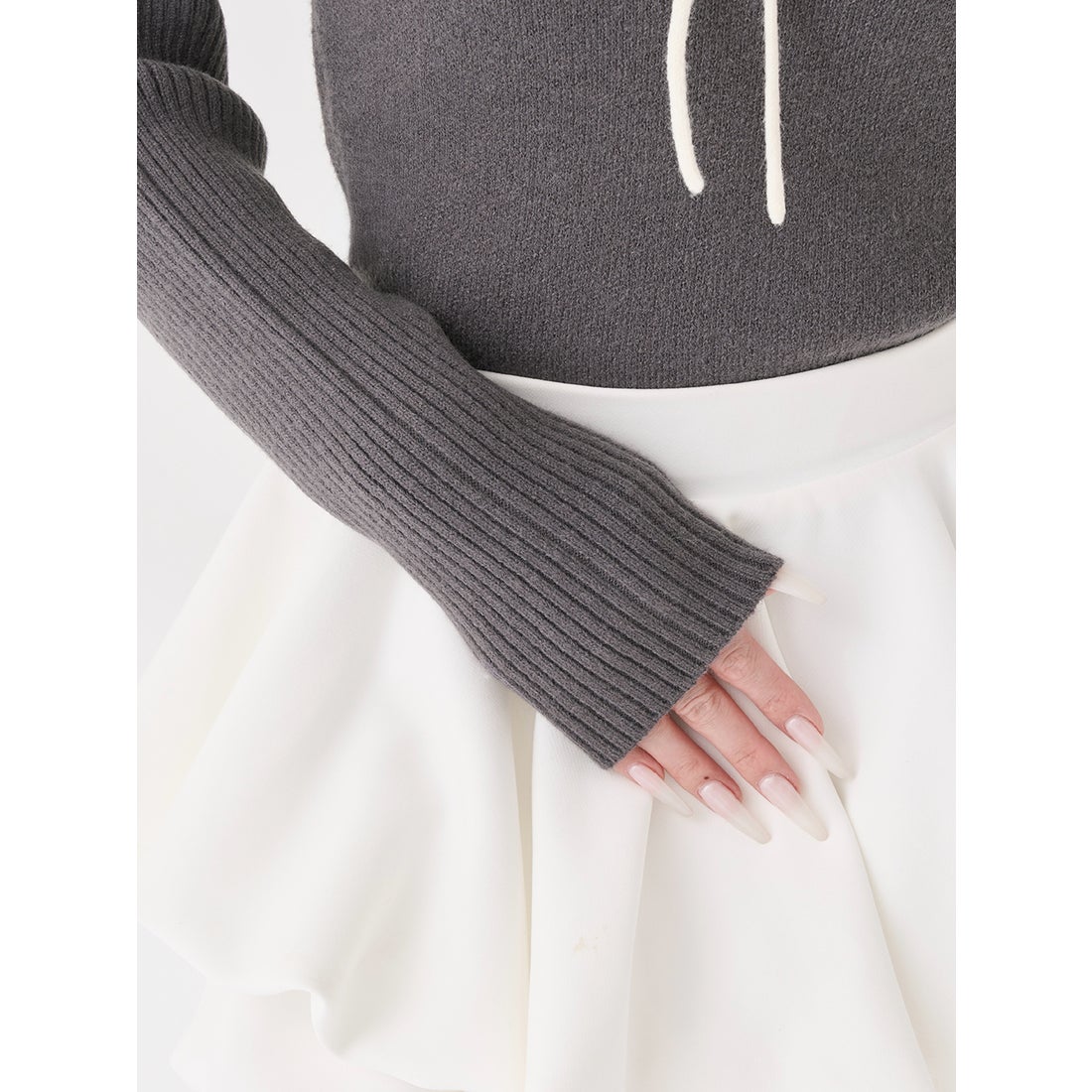 ダーリッチ Darich ステッチリボンオープンニットトップス （グレー