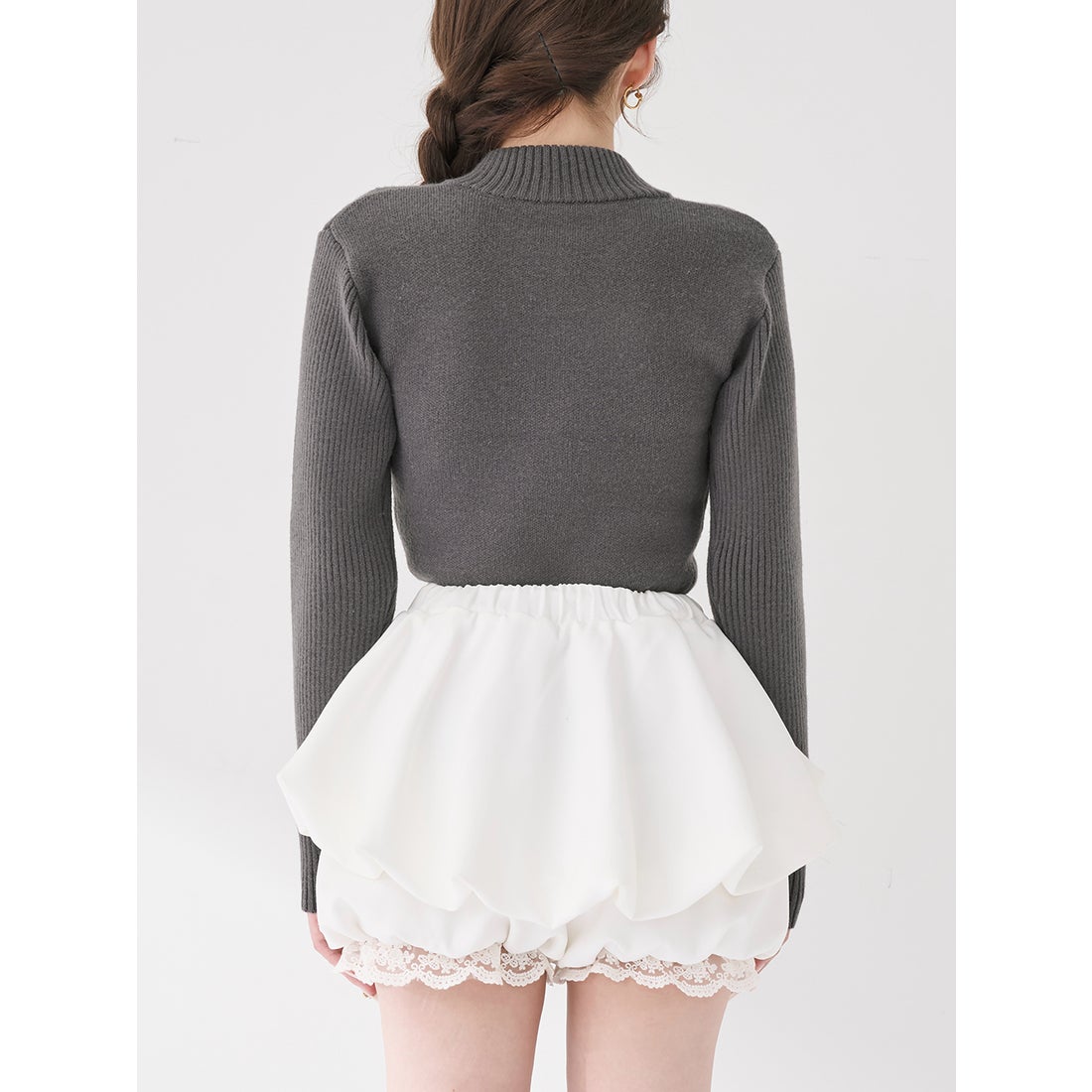 ダーリッチ Darich ステッチリボンオープンニットトップス （グレー