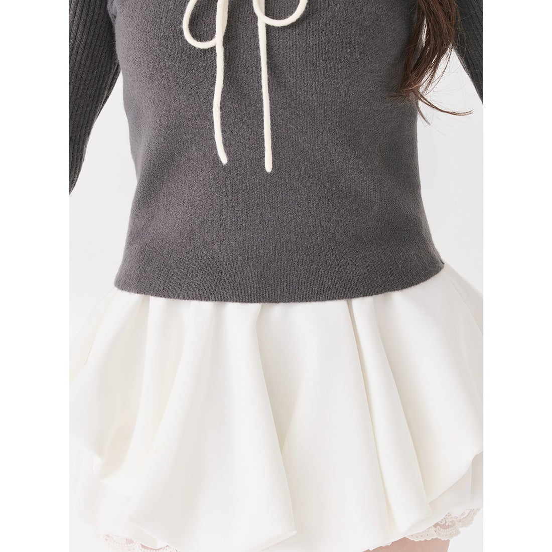 ダーリッチ Darich ステッチリボンオープンニットトップス