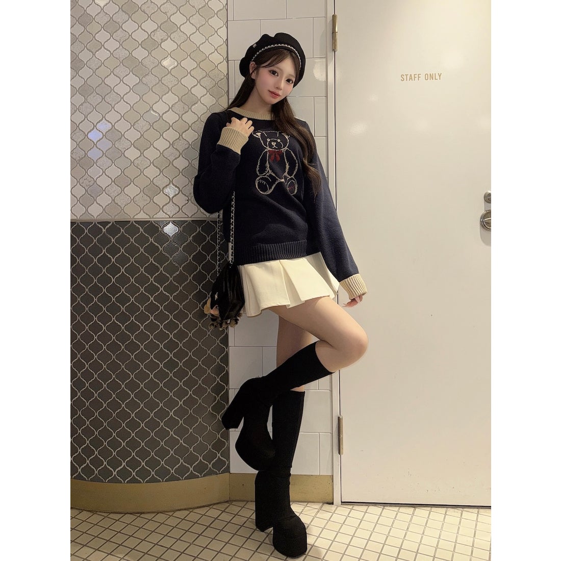 ダーリッチ Darich ポイントカラーDベアニットトップス （ネイビー