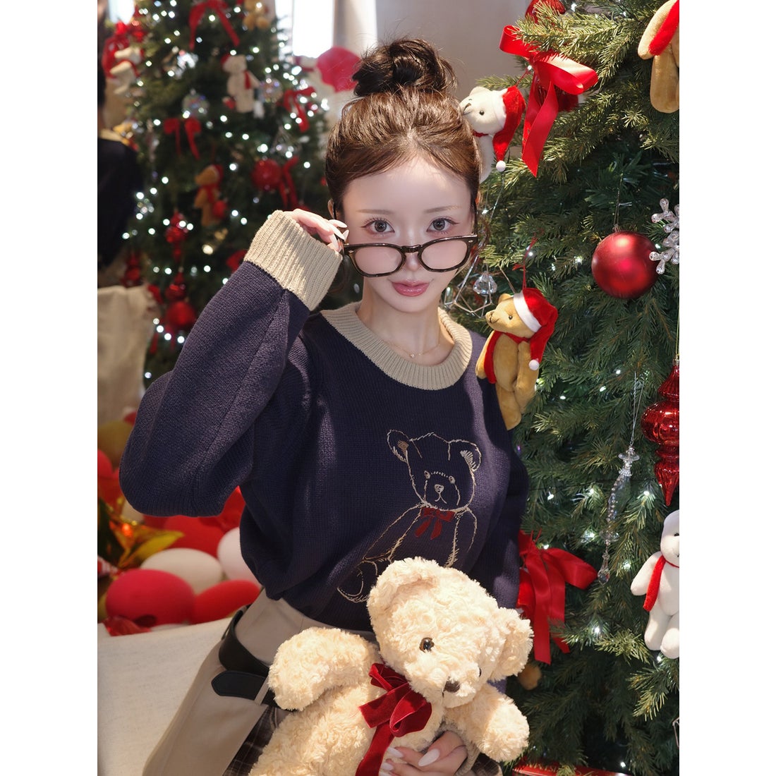 ダーリッチ Darich ポイントカラーDベアニットトップス （ネイビー