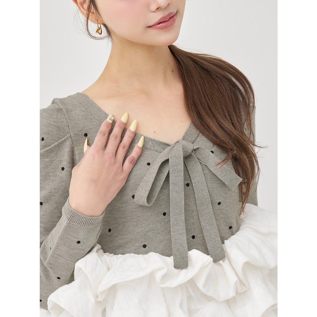 ダーリッチ Darich ボリュームフレアニットチュニック （グレー