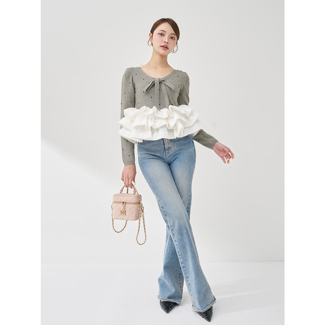 ダーリッチ Darich ボリュームフレアニットチュニック （グレー