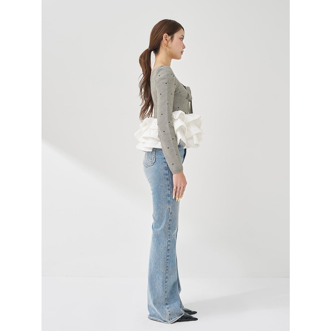 ダーリッチ Darich ボリュームフレアニットチュニック （グレー