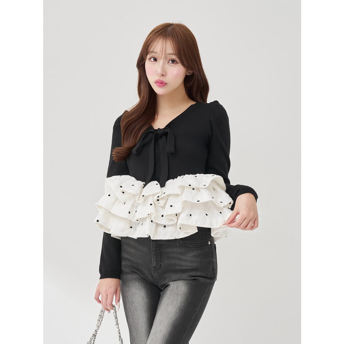 ダーリッチ Darich ボリュームフレアニットチュニック （ブラック