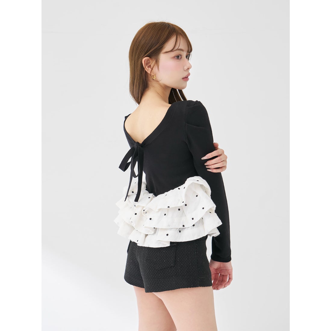 ダーリッチ Darich ボリュームフレアニットチュニック （ブラック