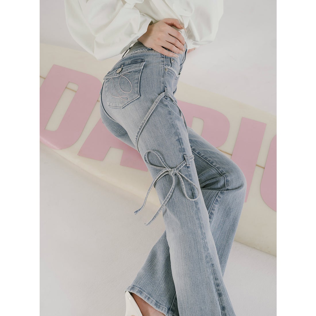 ダーリッチ Darich ピコレースハイウエストフレアデニム （アイス