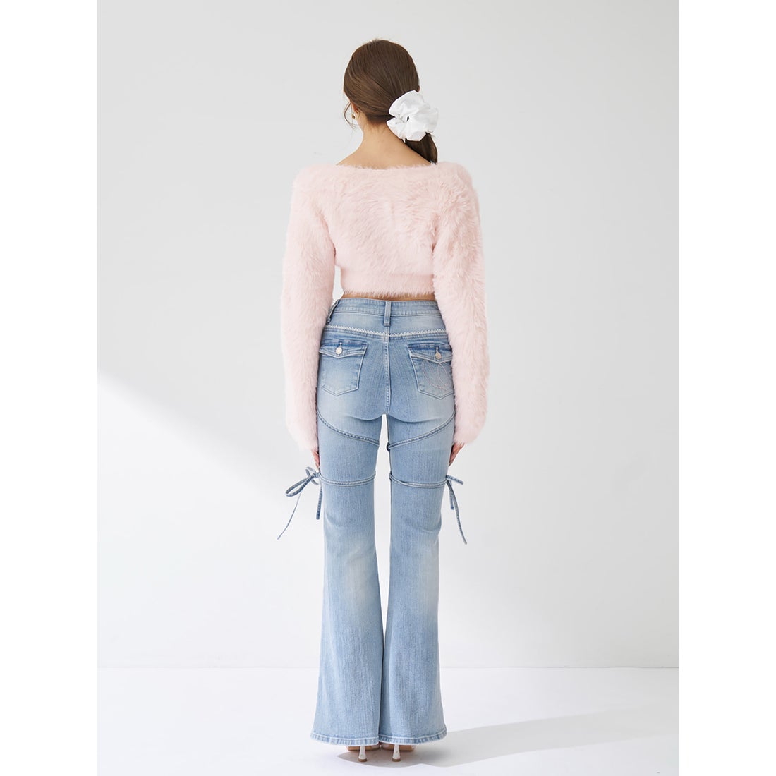 ダーリッチ Darich ピコレースハイウエストフレアデニム （アイス