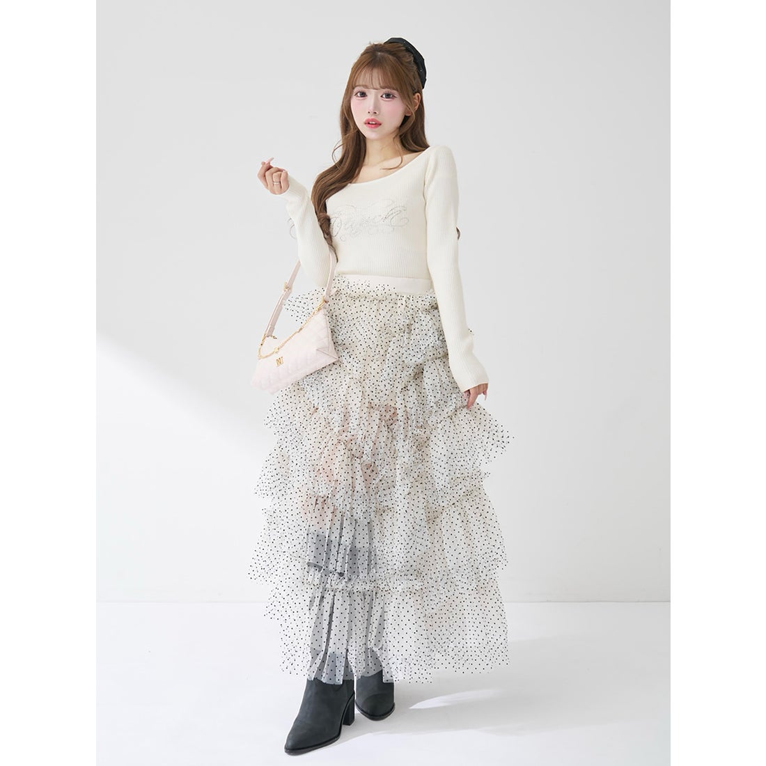 ダーリッチ Darich ビジューロゴボートネックニットトップス