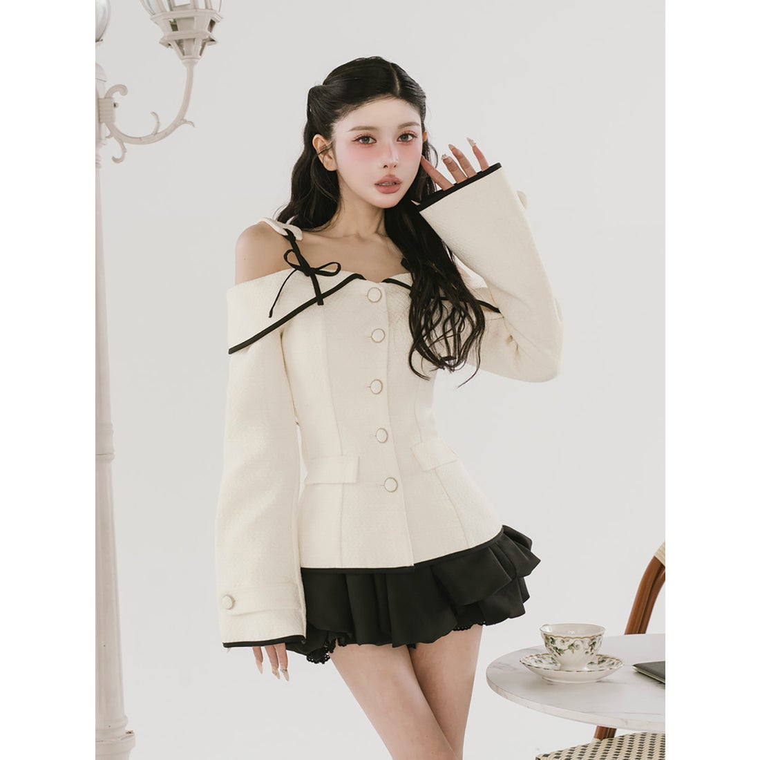 ダーリッチ Darich ボンディングツイードオフショルチュニック