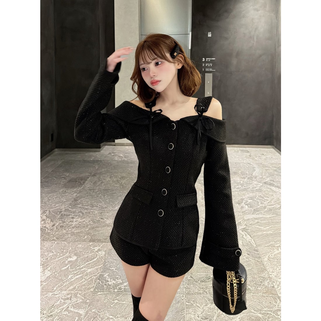 ダーリッチ Darich ボンディングツイードオフショルチュニック