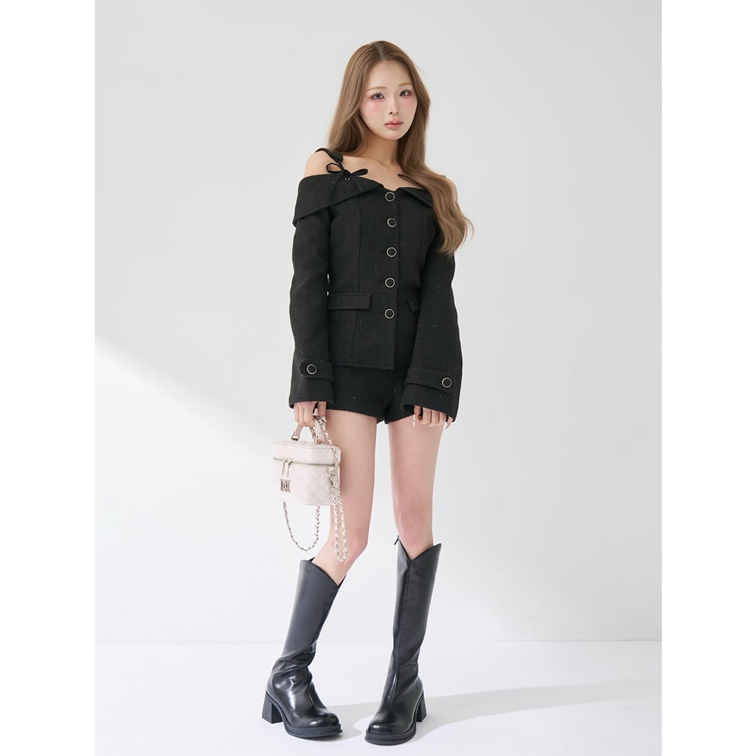 ダーリッチ Darich ボンディングツイードオフショルチュニック