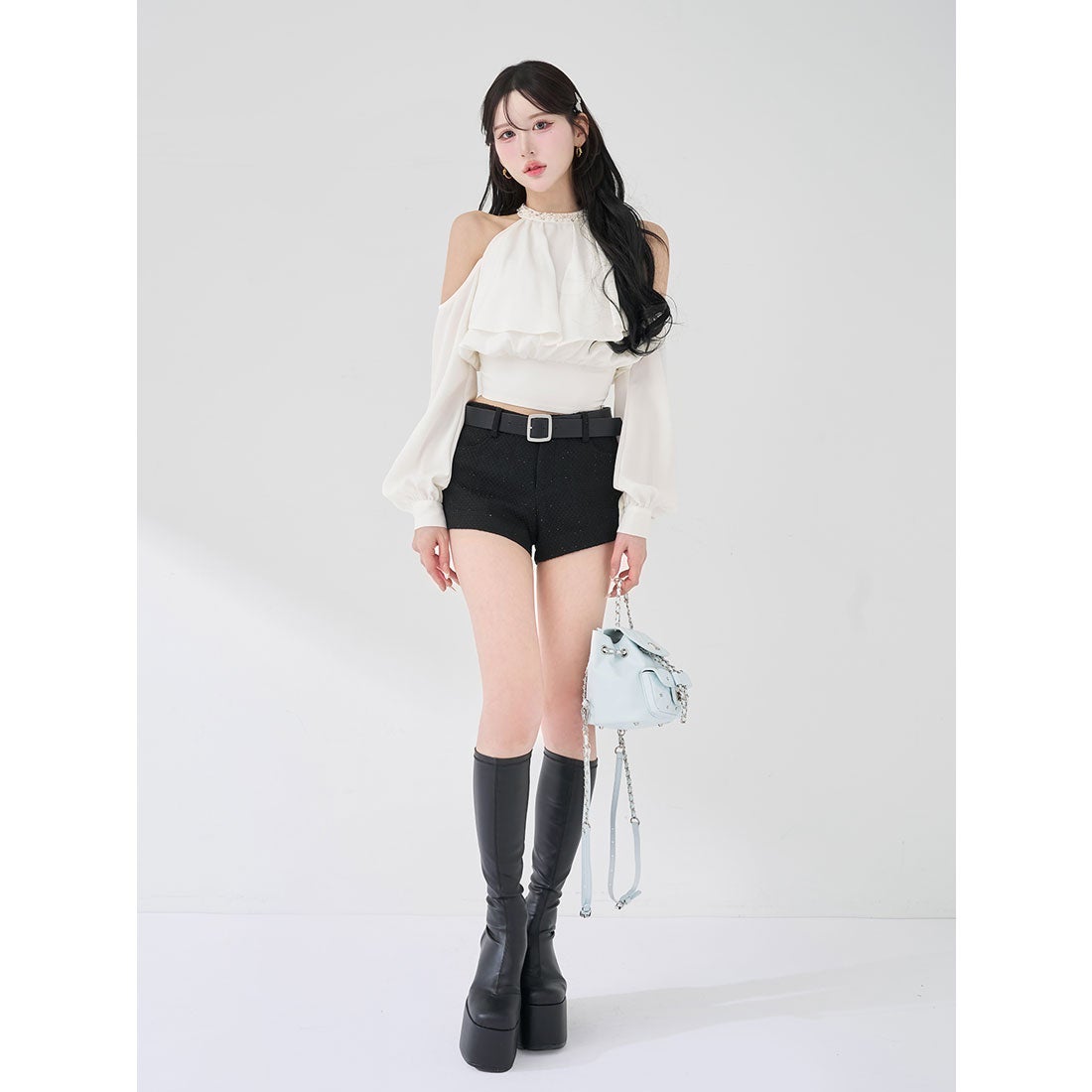 ダーリッチ Darich パールネックアメスリブラウス （ホワイト