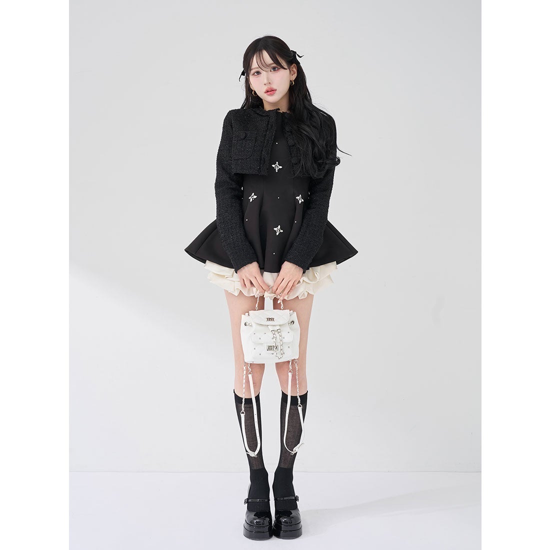 ダーリッチ Darich リュクスツイードショートジャケット （ブラック