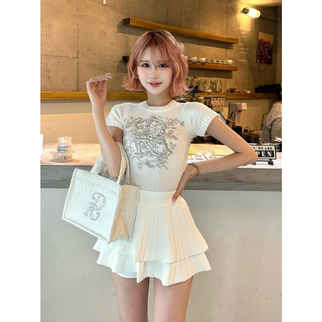 ダーリッチ Darich DRビジューフラワーニットトップス （ピンク