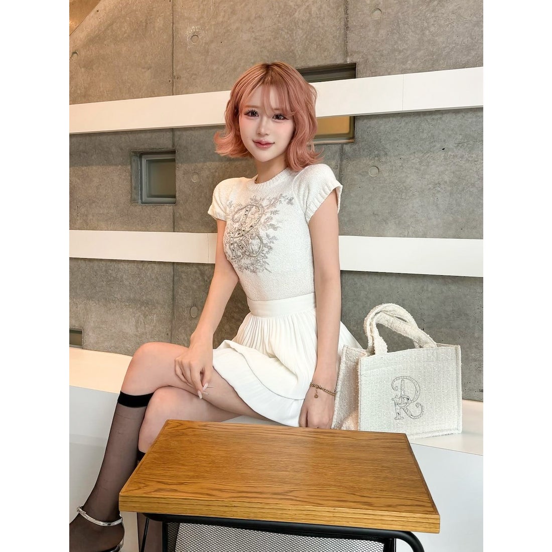 ダーリッチ Darich DRビジューフラワーニットトップス （ピンク