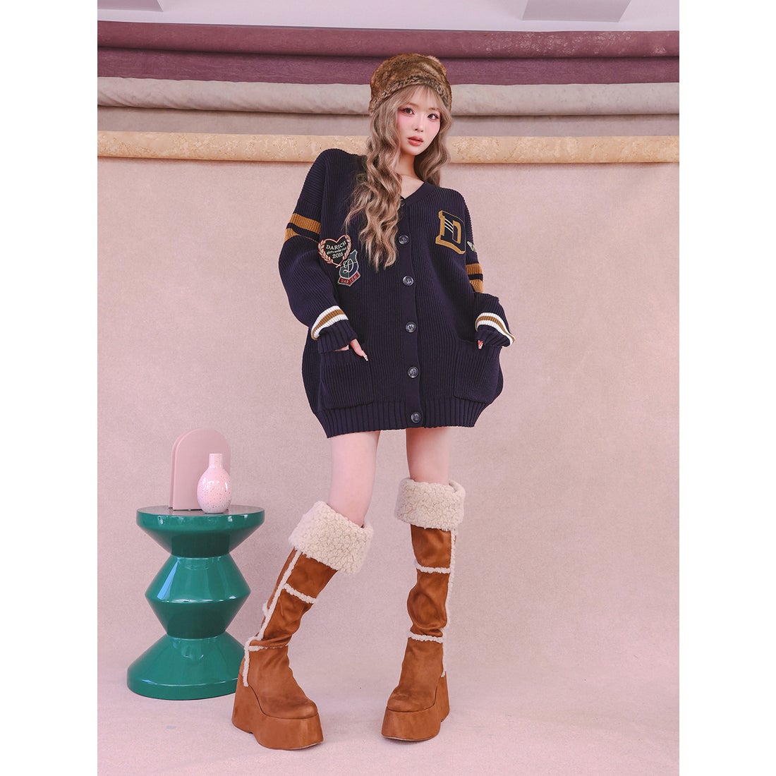 ダーリッチ Darich カレッジワッペンVネックニットカーディガン