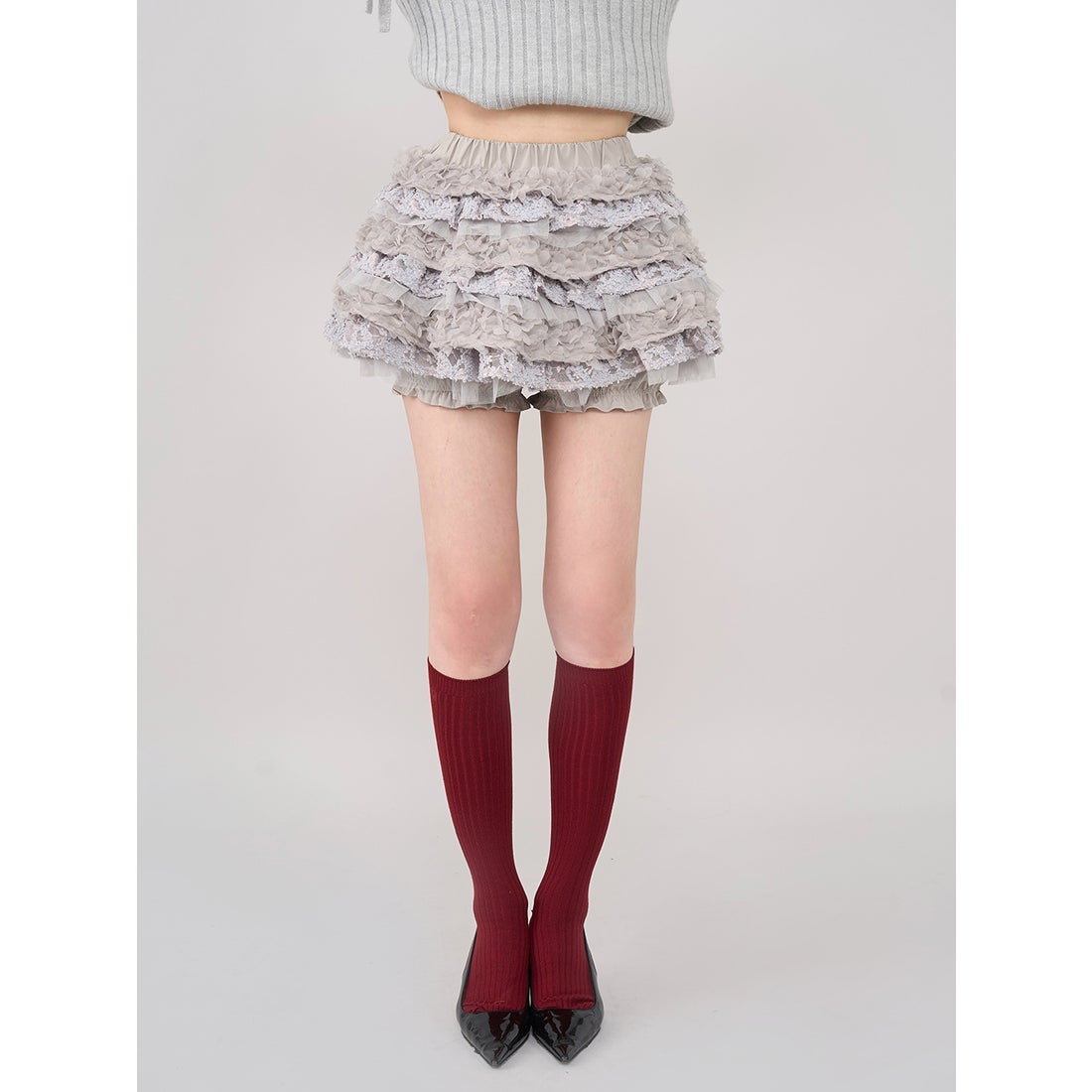 ダーリッチ Darich ランダムフリルニットセットアップ （グレー） -靴