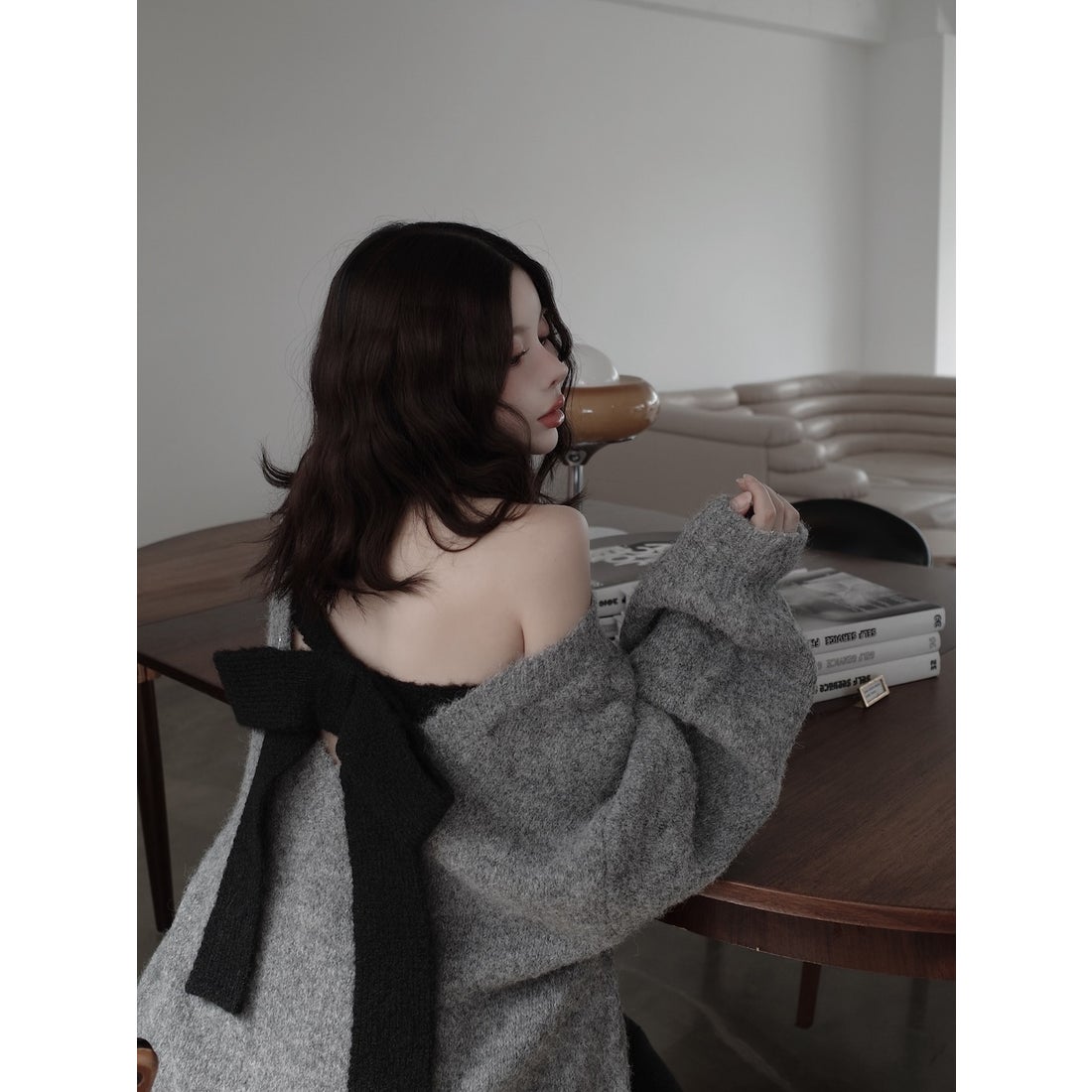 ダーリッチ Darich ビッグリボンバックオープンニットトップス