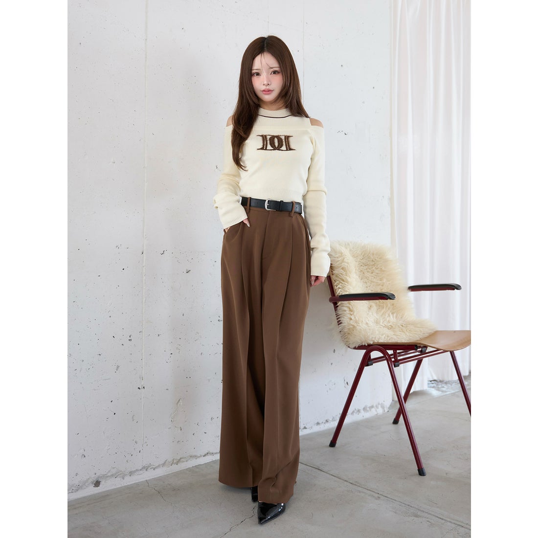 ダーリッチ Darich レイヤードライクロゴニットトップス （アイボリー