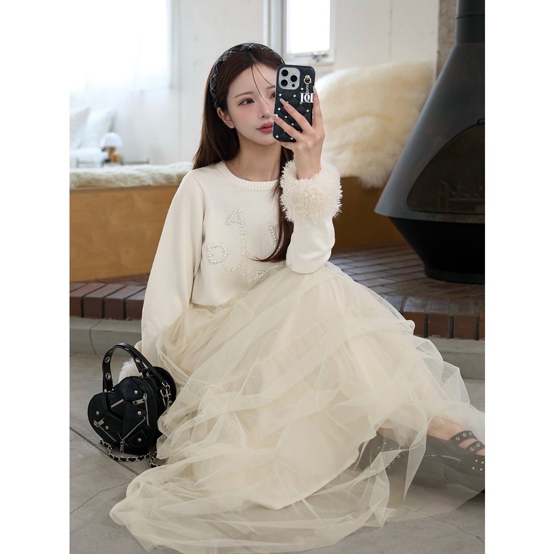 ダーリッチ Darich DARICHロゴパールニットトップス （アイボリー