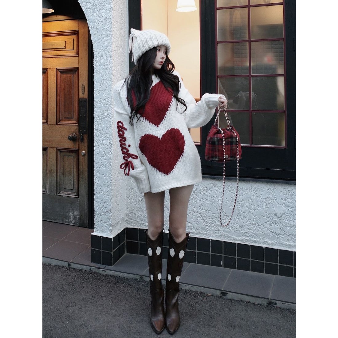 ダーリッチ Darich ハートロゴローゲージニットチュニック （グレー