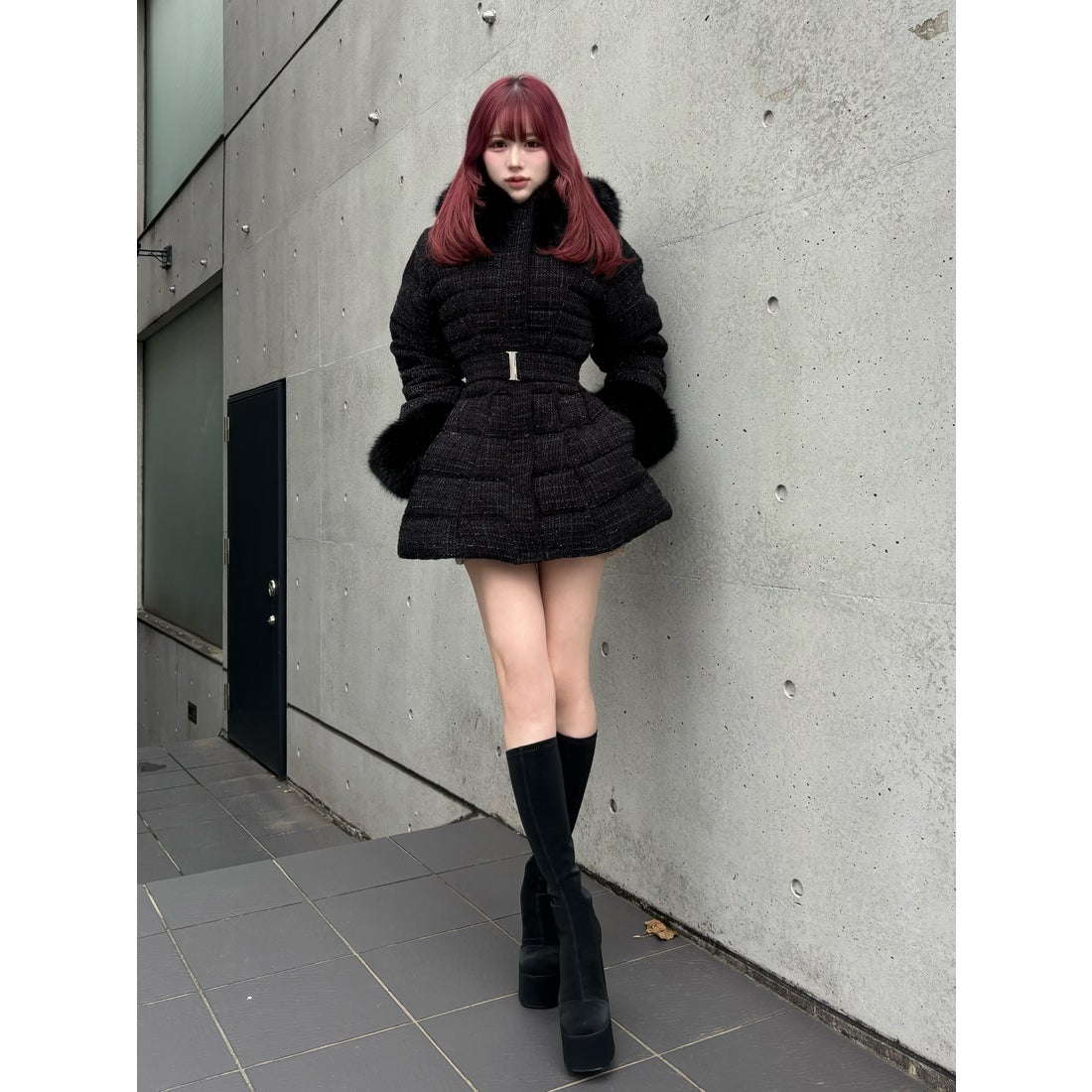 ダーリッチ Darich レディミディツイードダウンコート （ブラック