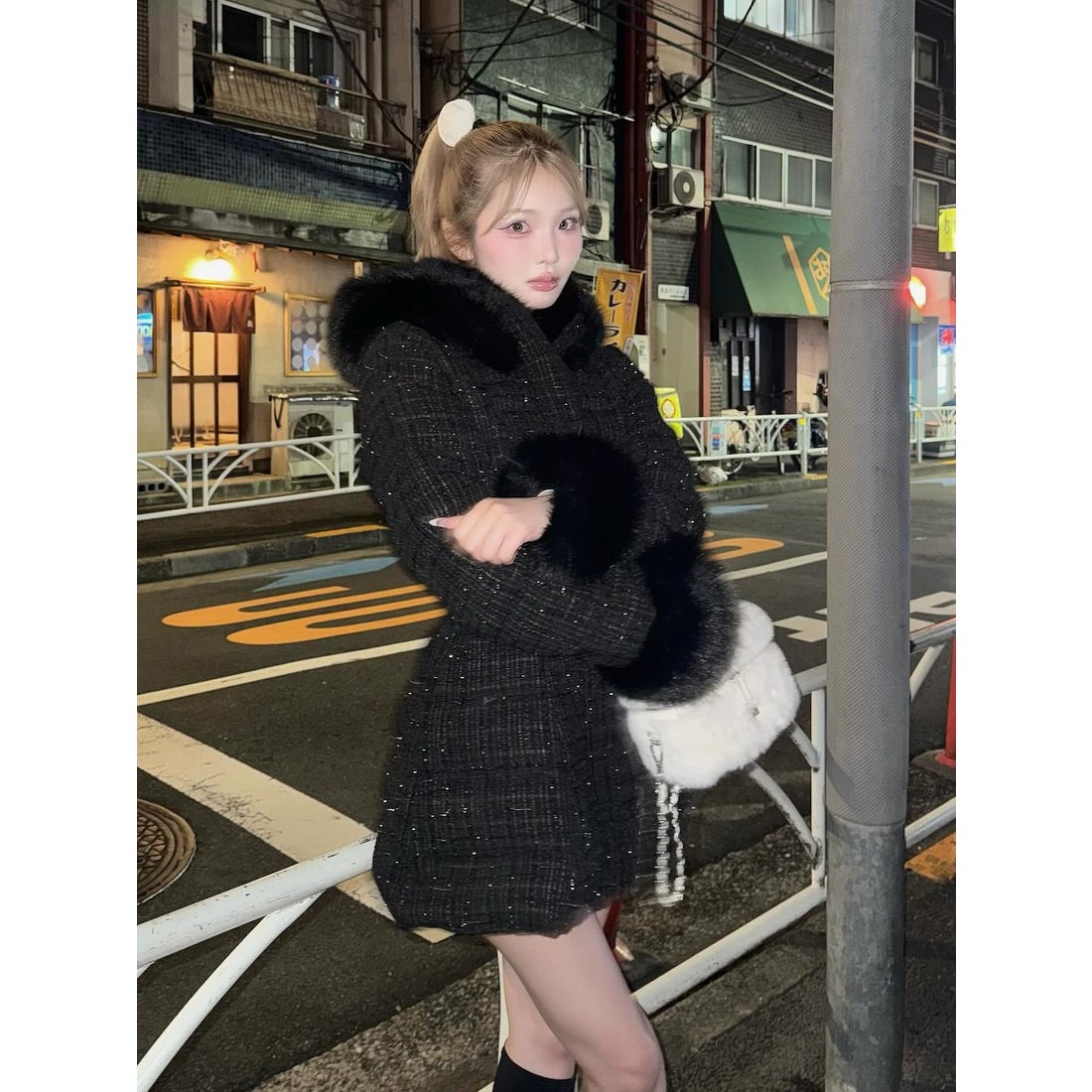 ダーリッチ Darich レディミディツイードダウンコート （ブラック