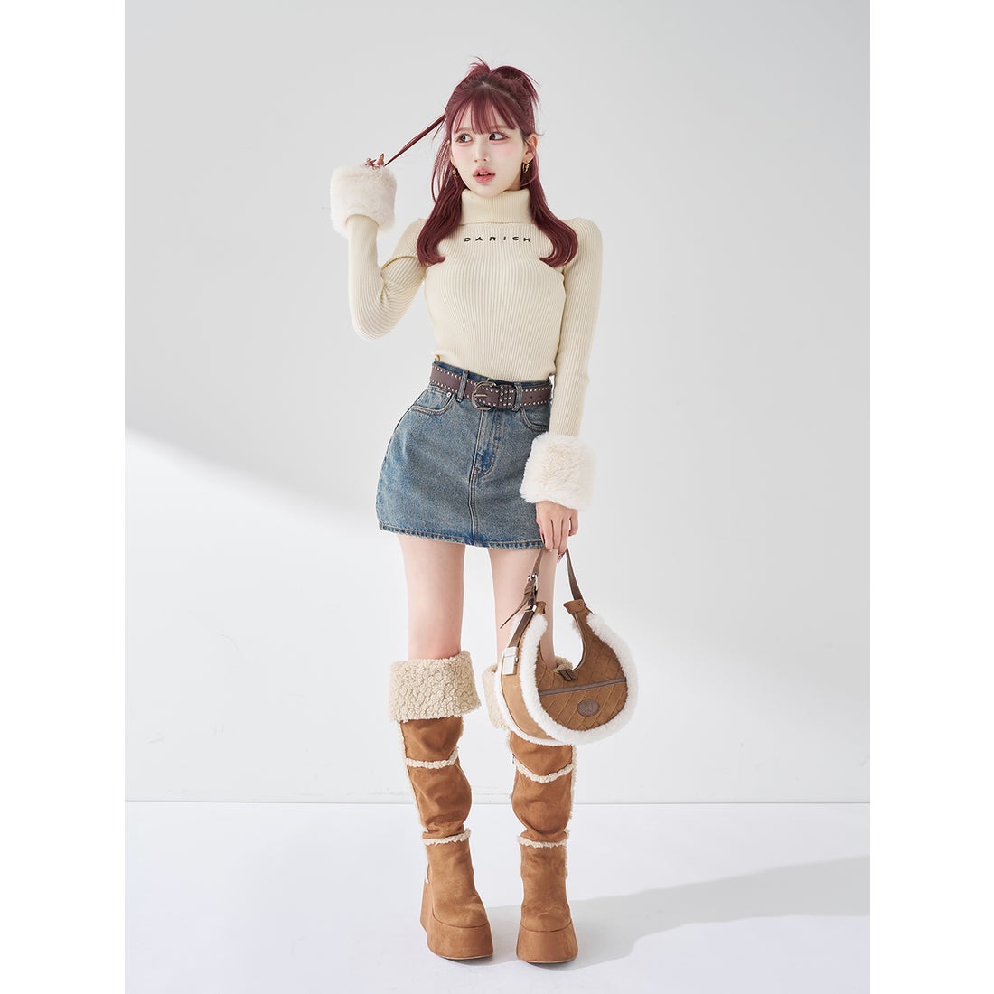 ダーリッチ Darich スムースファーリブニットトップス （ブラック