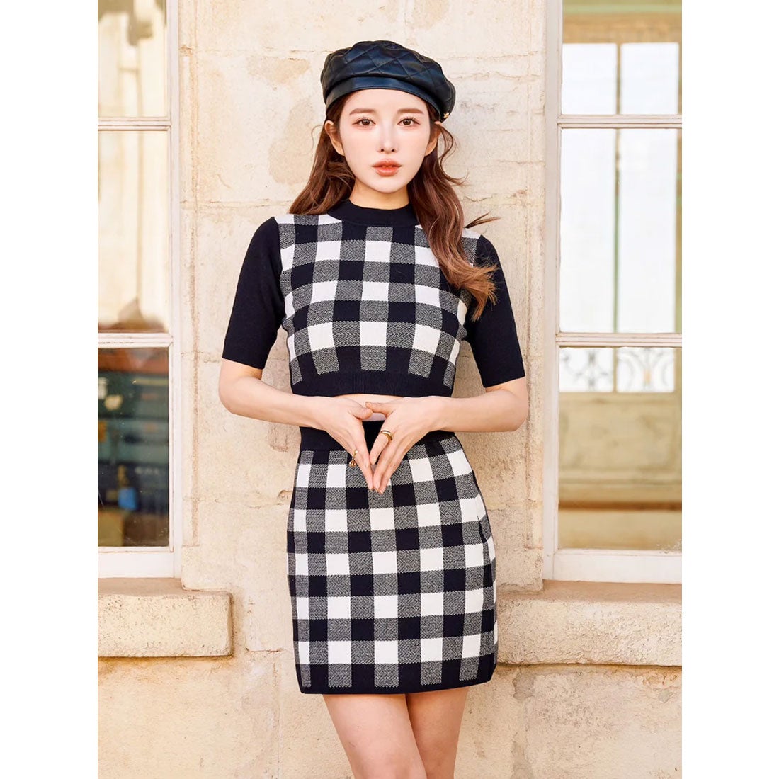 ダーリッチ Darich ギンガムチェックニットセットアップ （ブラック