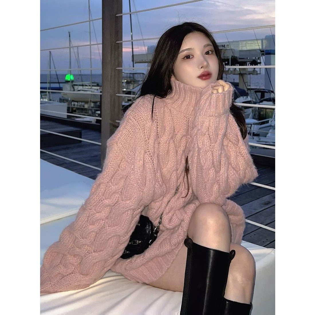 ダーリッチ Darich ビッグケーブルニットトップス （ピンク