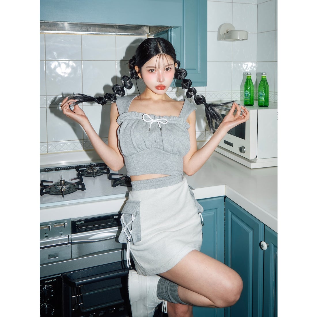 ダーリッチ Darich コルセットフードスウェットトップス （グレー