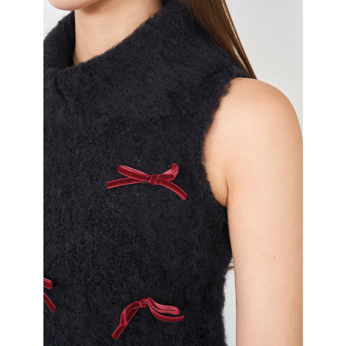 ダーリッチ Darich リボンデザインニットトップス （ブラック） -靴