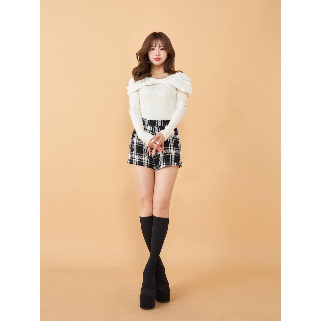 ダーリッチ Darich オフショルリボンニットトップス （ホワイト