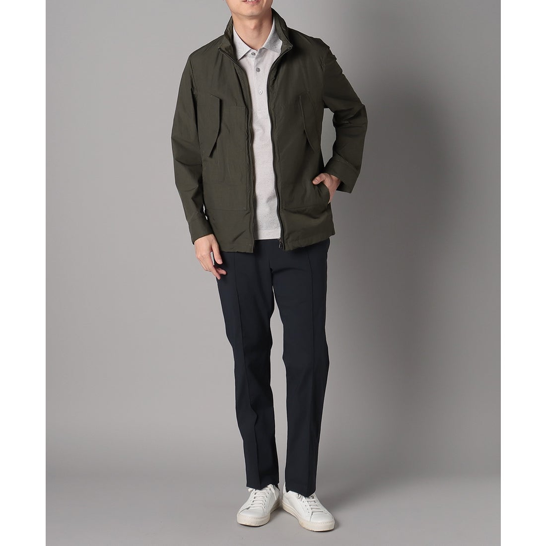 スタンドカラーマウンテンジャケット(はっ水) （ダークグリーン） -D