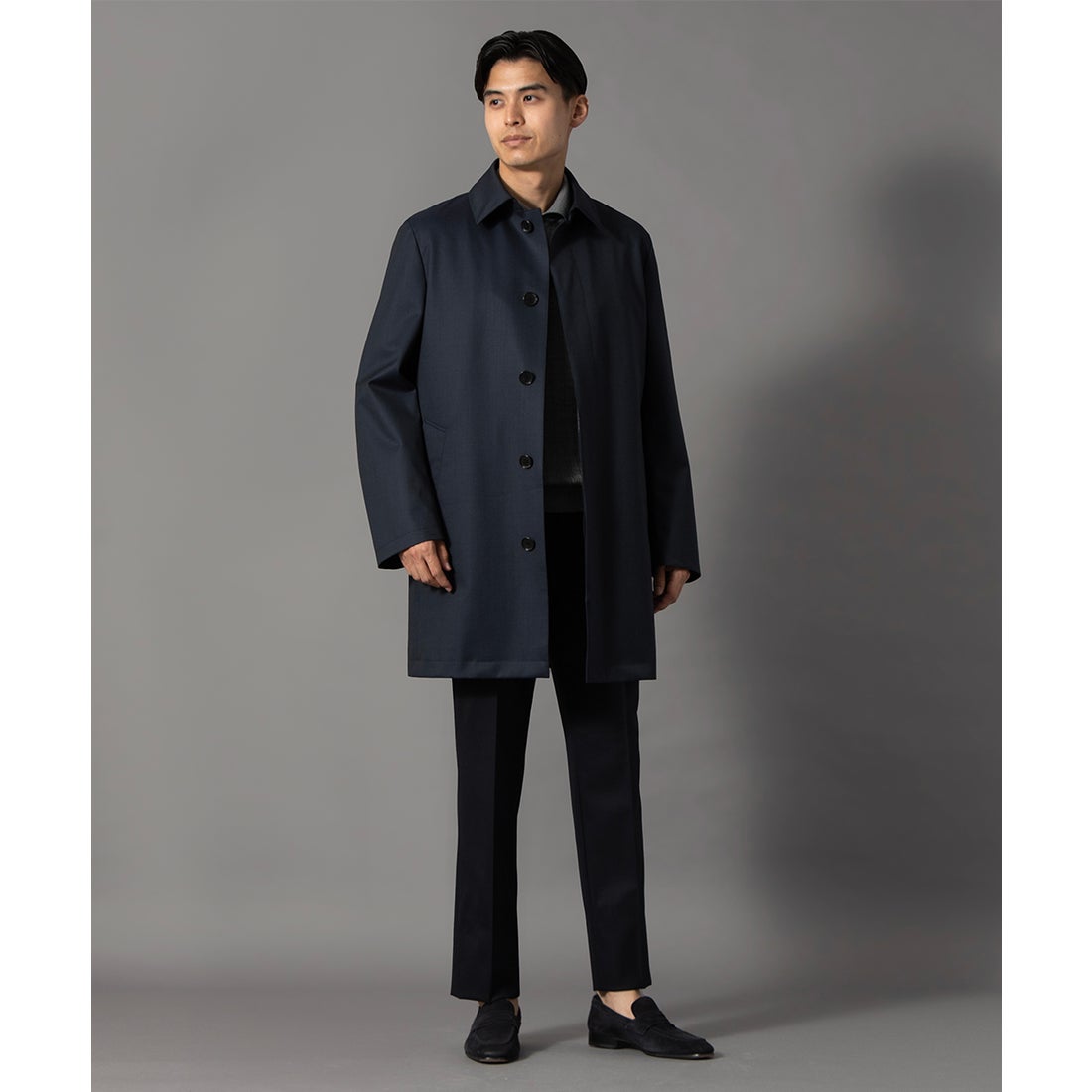 ピンヘッドステンカラーコート(ミドルレングス) （ネイビー） -D'URBAN