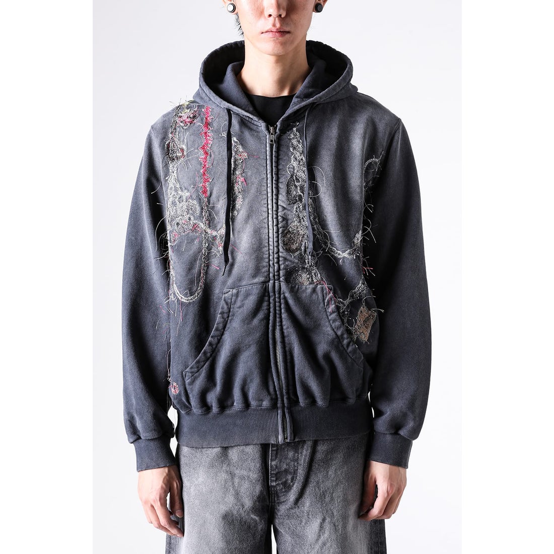 ダブレット doublet Embroidered Chain Zip-Up Hoodie （Grey） -FASCINATE